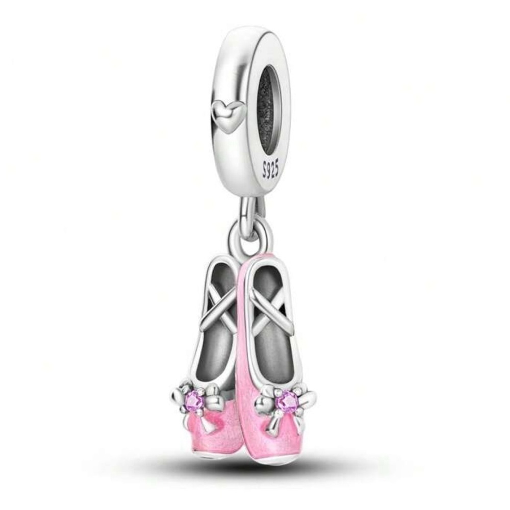 Sterling Silver 925 Pink Ballet Shoes Charm Pendant